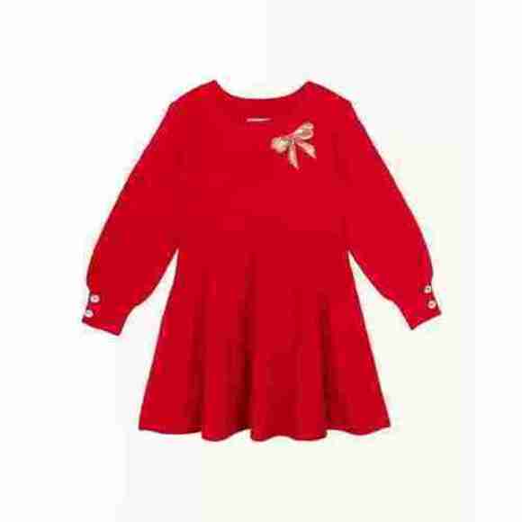 Rare Editions Fuzzy Sweater Dress with Bow Applique